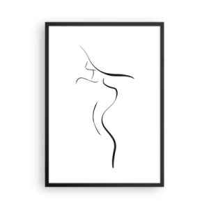 Affiche dans un cadre noir - Poster - Une silhouette minimaliste d'une femme dessinée avec une ligne noire. - 50x70cm - Insaisissable comme une vague - Décoration murale moderne pour le salon et la chambre ARTTOR