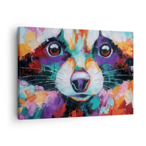 Impression sur toile - Image sur toile - Un portrait coloré d'un raton laveur dans le style d'une peinture expressive. - 70x50cm - Uniquement de belles émotions - Décoration murale moderne pour le salon et la chambre ARTTOR