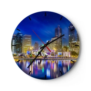 Horloge murale - Pendule murale - Vue nocturne de la ville avec des lumières colorées - 30x30cm - Nuit arc-en-ciel de la métropole - Décoration murale moderne pour le salon, la cuisine et la chambre ARTTOR