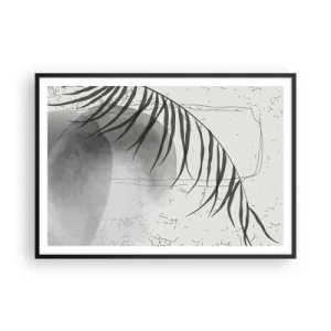 Affiche dans un cadre noir - Poster - Un délicat motif de feuille de palmier sur un fond clair dans un style scandinave. - 100x70cm - L'exotisme subtil de la nature - Décoration murale moderne pour le salon et la chambre ARTTOR