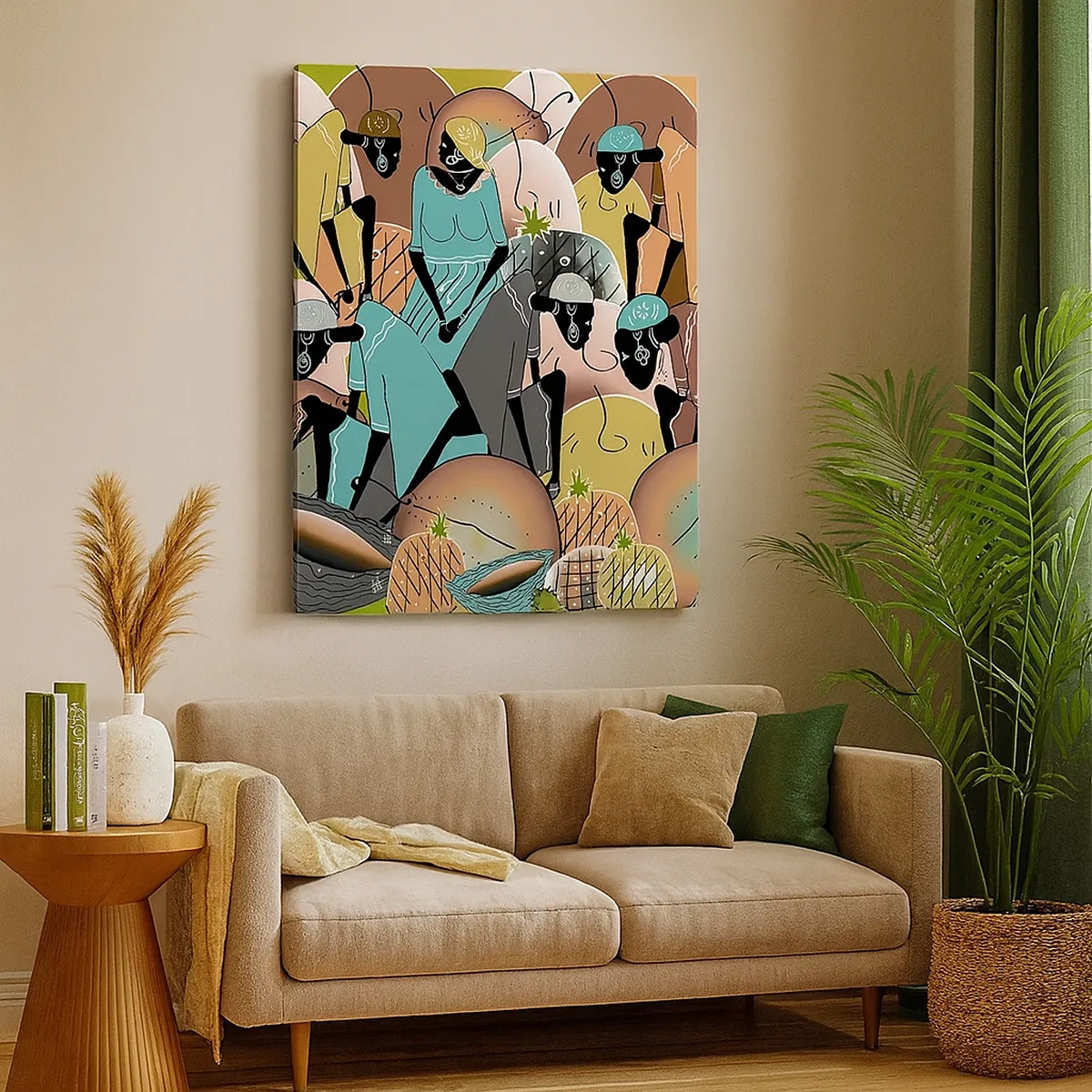 Impression sur toile - Image sur toile - Une composition abstraite colorée inspirée de la culture africaine - 50x70cm - De grandes fêtes arrivent - Décoration murale moderne pour le salon et la chambre ARTTOR