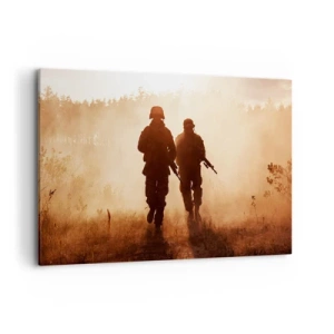 Impression sur toile - Image sur toile - Des soldats marchant dans le brouillard matinal sur fond de nature - 120x80cm - Call of Duty - Décoration murale moderne pour le salon et la chambre ARTTOR