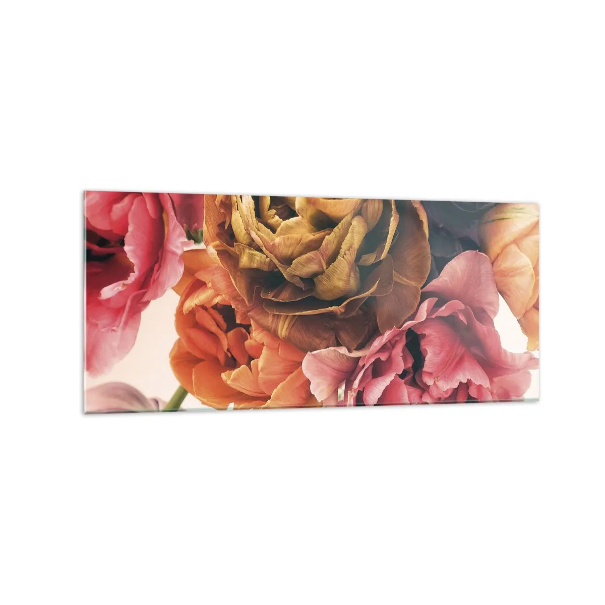 Impression sur verre - Image sur verre - Un bouquet de fleurs variées aux couleurs intenses - 120x50cm - La fête de la vie - Décoration murale moderne pour le salon et la chambre ARTTOR