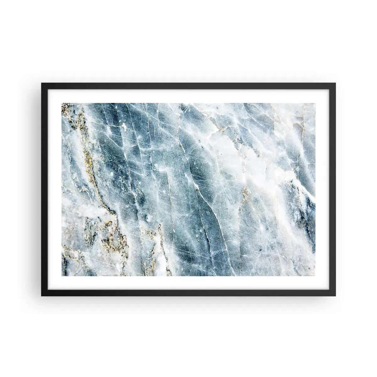 Affiche dans un cadre noir - Poster - Texture de marbre dans des tons de bleu et de blanc - 70x50cm - Monde de glace - Décoration murale moderne pour le salon et la chambre ARTTOR
