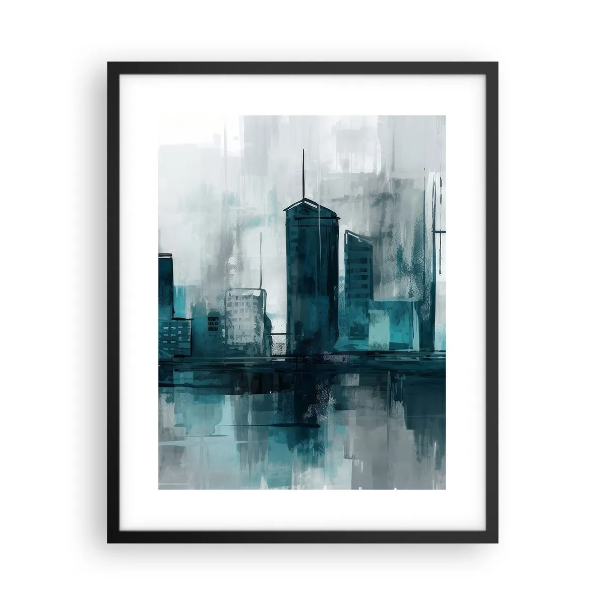 Affiche dans un cadre noir - Poster - Une ville couleur de pluie - 40x50 cm