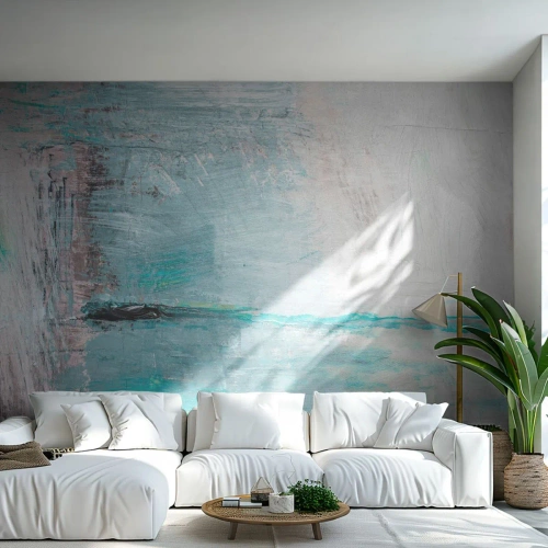 Papier Peint Photo Premium Sand - Paysage abstrait dans les tons de bleu et de gris - 100x70cm - Horizontalement en bleu - Décoration murale moderne pour le salon et la chambre ARTTOR