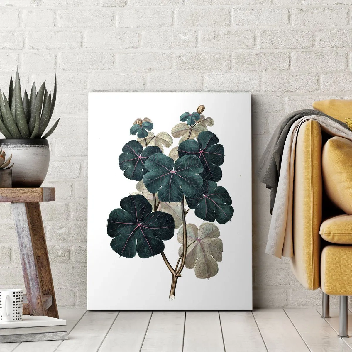 Impression sur toile - Image sur toile - Illustration botanique avec des feuilles dans les tons de vert et de beige - 80x120cm - De l'ancien herbier - Décoration murale moderne pour le salon et la chambre ARTTOR