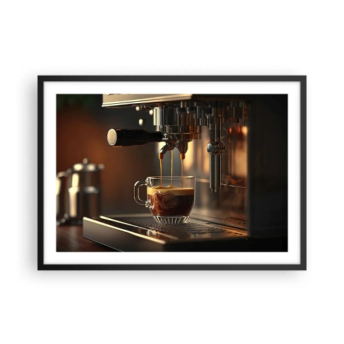 Affiche dans un cadre noir - Poster - Machine à café avec une tasse d'espresso aromatique - 70x50cm - Un mélange sensuel - Décoration murale moderne pour le salon et la chambre ARTTOR