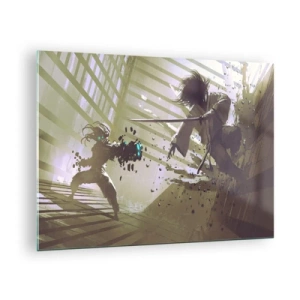 Impression sur verre - Image sur verre - Duel de samouraïs dans une scène dynamique - 70x50cm - Et tu peux être un samouraï - Décoration murale moderne pour le salon et la chambre ARTTOR