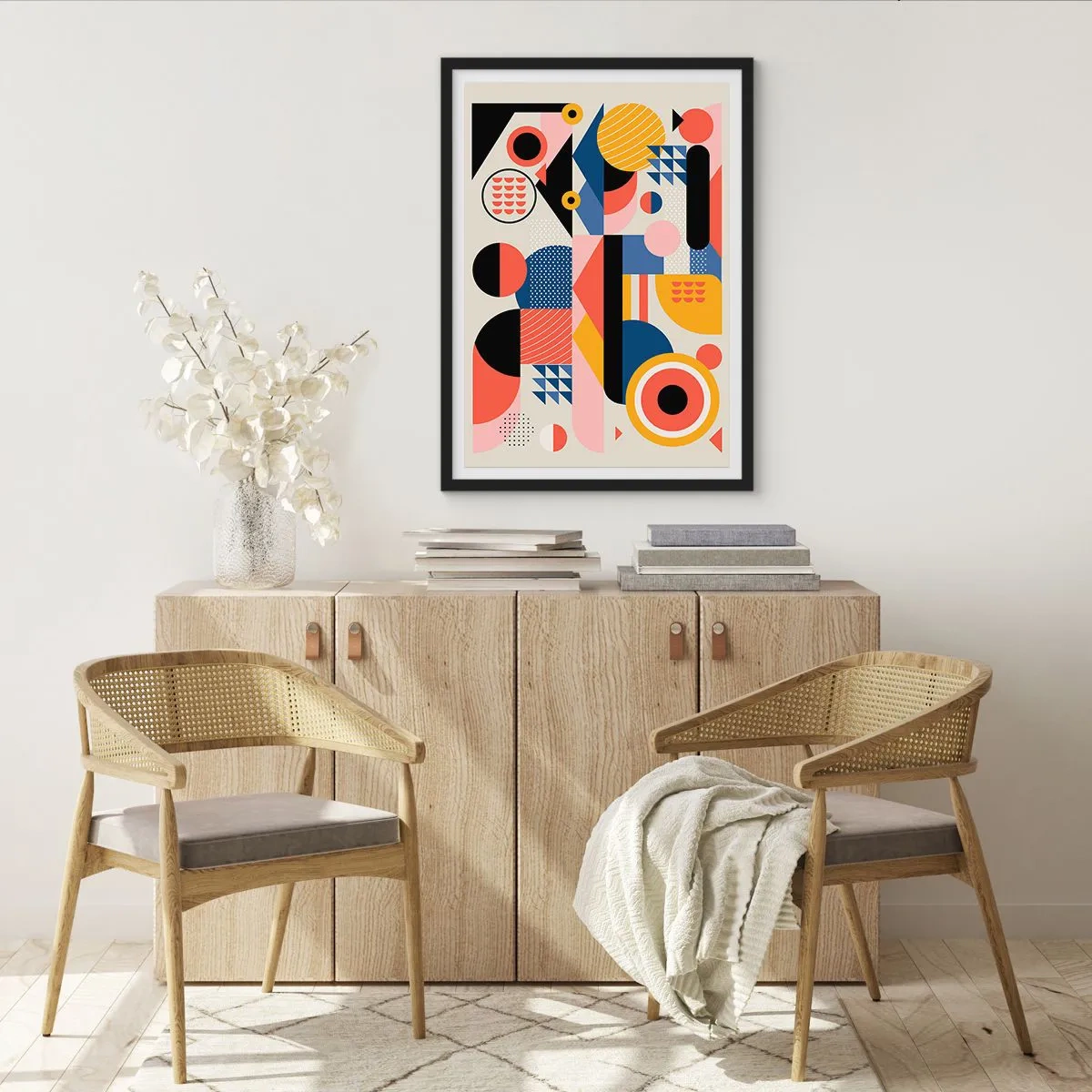 Affiche dans un cadre noir - Poster - Abstraction géométrique colorée avec des formes dynamiques - 50x70cm - Composition : jouer - Décoration murale moderne pour le salon et la chambre ARTTOR