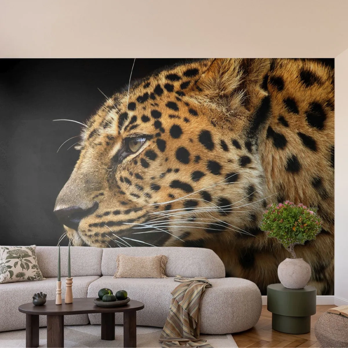 Papier Peint Photo Premium Sand - Calme, concentré, prêt - Animaux, léopard, Afrique - 400x280 cm
