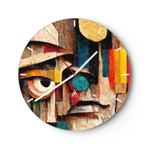 Horloge murale - Pendule murale - Visage coloré dans le style d'une mosaïque en bois composée de formes géométriques - 30x30cm - Je te vois… - Décoration murale moderne pour le salon, la cuisine et la chambre ARTTOR