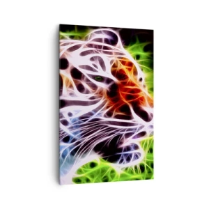 Impression sur toile - Image sur toile - Portrait artistique coloré d'un tigre dans un style néon sur fond noir. - 80x120cm - L'aura dangereux - Décoration murale moderne pour le salon et la chambre ARTTOR