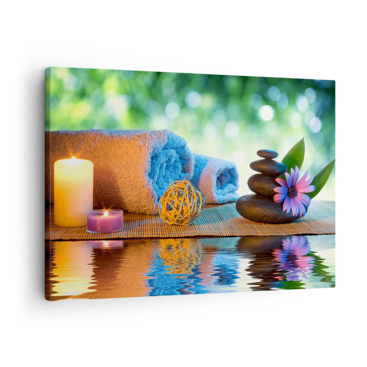 Impression sur toile - Image sur toile - Ensemble SPA relaxant avec serviettes, bougies et pierres - 70x50cm - Temps pour le corps - Décoration murale moderne pour le salon et la chambre ARTTOR