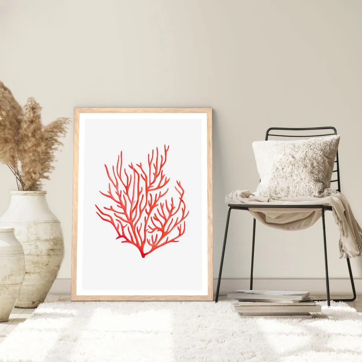 Affiche dans un chêne clair - Poster - Filigrane de corail - 70x100 cm