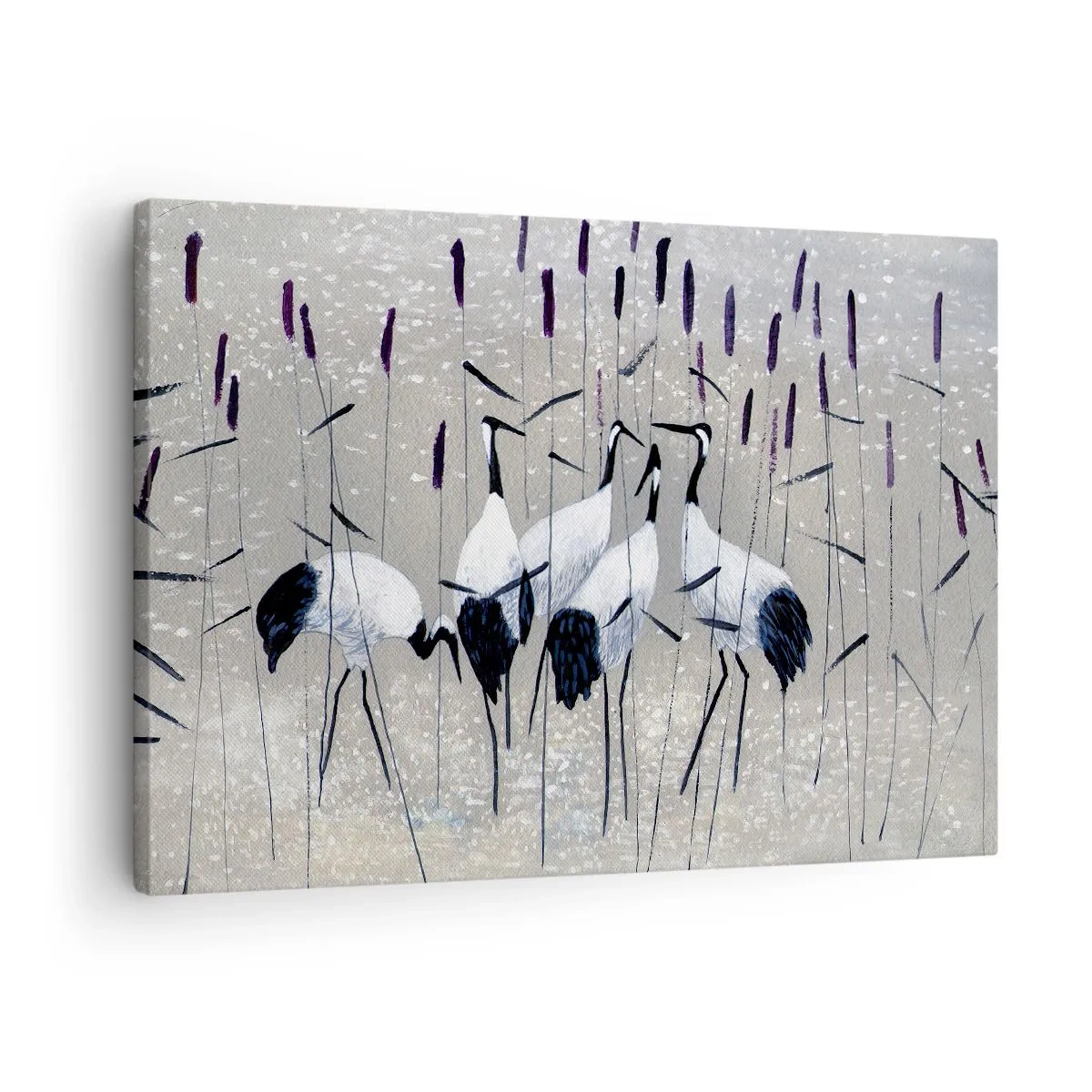 Impression sur toile - Image sur toile - Hérons dans l'herbe sur un fond paisible - 70x50cm - Parmi les siens - Décoration murale moderne pour le salon et la chambre ARTTOR