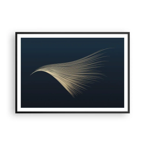 Affiche dans un cadre noir - Poster - Une ligne délicate en forme de plume sur un fond bleu marine - 100x70cm - Comme les cheveux d'un ange - Décoration murale moderne pour le salon et la chambre ARTTOR
