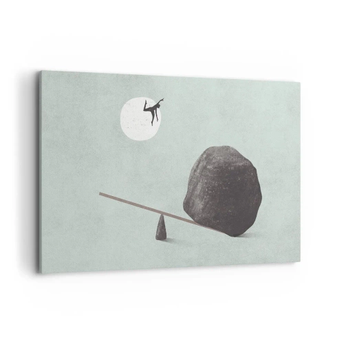 Impression sur toile - Image sur toile - Une scène symbolique avec une figure et un équilibre sur un ciel lumineux. - 120x80cm - Réalisation de ses rêves - Décoration murale moderne pour le salon et la chambre ARTTOR