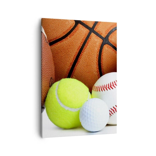 Impression sur toile - Image sur toile - Ballons de diverses disciplines sportives - 50x70cm - Le football nous connecte ! - Décoration murale moderne pour le salon et la chambre ARTTOR