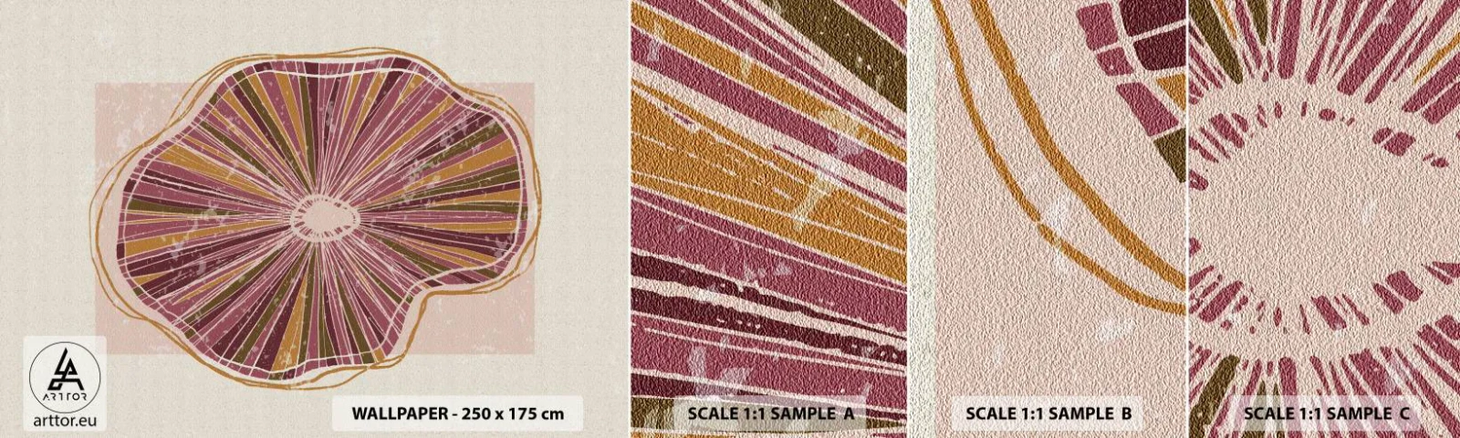 Échantillon De Papier Peint Standard Eco - Abstraction rayonnante - Bohème, Minimalisme, Abstraction - 100x30 cm
