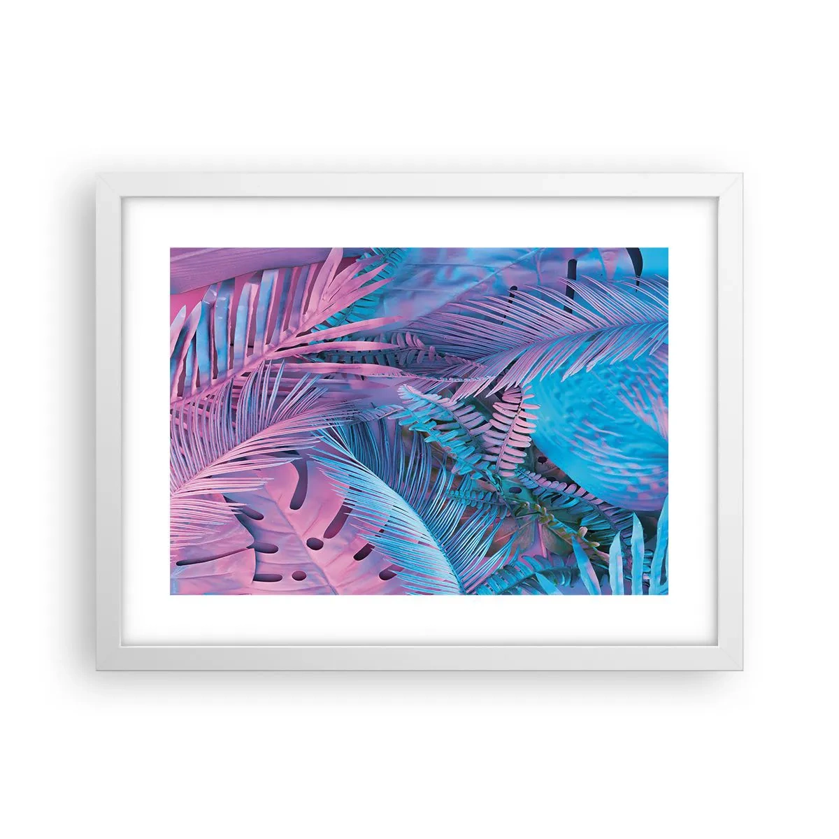Affiche dans un cadre blanc - Poster - Les tropiques en rose et bleu - 40x30 cm