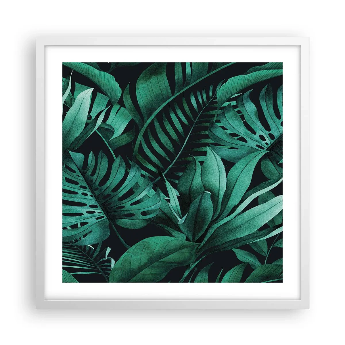 Affiche dans un cadre blanc - Poster - Profondeur du vert tropical - 50x50 cm