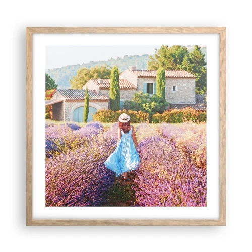 Affiche dans un chêne clair - Poster - Fille de la lavande - 50x50 cm