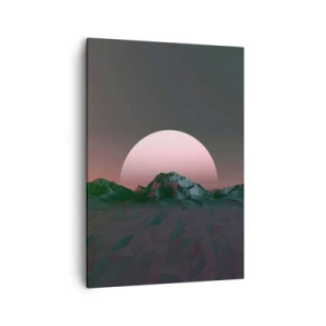 Impression sur toile - Image sur toile - Montagnes géométriques avec le soleil couchant en arrière-plan - 50x70cm - Dans une galaxie voisine - Décoration murale moderne pour le salon et la chambre ARTTOR