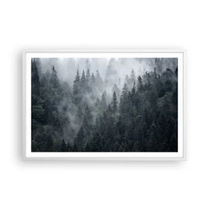 Affiche dans un cadre blanc - Poster - Aube de la forêt - 91x61 cm