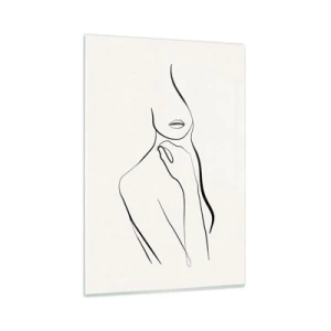 Impression sur verre - Image sur verre - Un croquis minimaliste de la silhouette d'une femme sur un fond clair. - 80x120cm - Vague de mélancolie - Décoration murale moderne pour le salon et la chambre ARTTOR