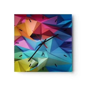Horloge murale - Pendule murale - Abstraction géométrique colorée aux couleurs vives - 30x30cm - Origami arc-en-ciel - Décoration murale moderne pour le salon et la chambre ARTTOR