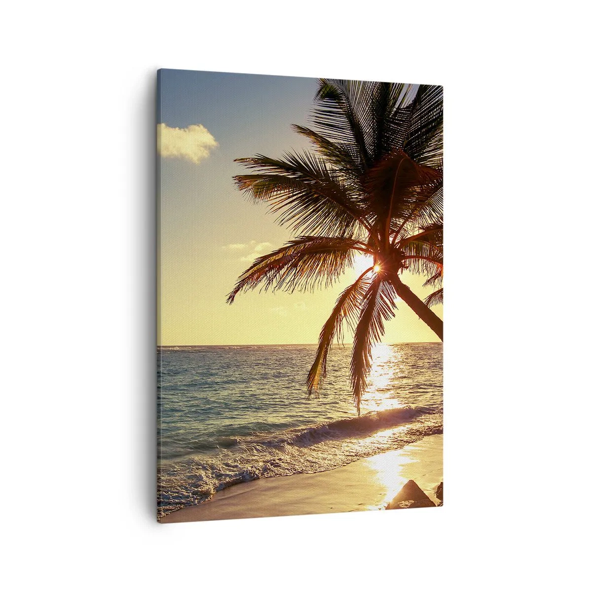 Impression sur toile - Image sur toile - Coucher de soleil tropical sur une plage avec des palmiers - 50x70cm - L'été sous les palmiers - Décoration murale moderne pour le salon et la chambre ARTTOR