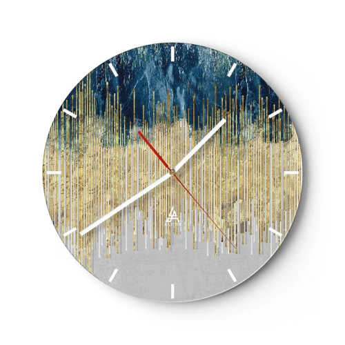 Horloge murale - Pendule murale - Lignes verticales dorées se transformant en dégradés bleu marine et gris - 30x30cm - Bordure dorée - Décoration murale moderne pour le salon, la cuisine et la chambre ARTTOR