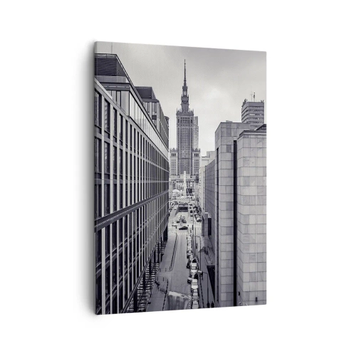 Impression sur toile - Image sur toile - Panorama de Varsovie avec vue sur le Palais de la Culture et les bâtiments environnants - 50x70cm - Vallée de Varsovie - Décoration murale moderne pour le salon et la chambre ARTTOR