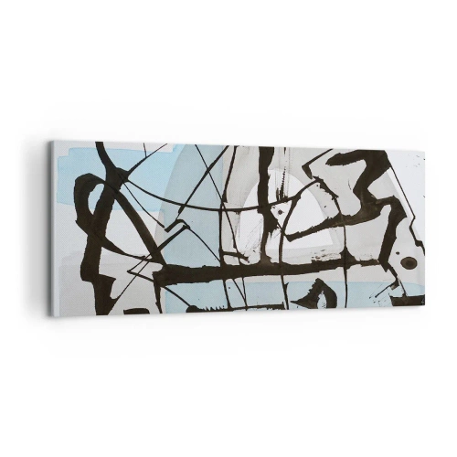Impression sur toile - Image sur toile - Lignes et formes abstraites en bleu et noir - 120x50cm - Bleu malgré tout - Décoration murale moderne pour le salon et la chambre ARTTOR