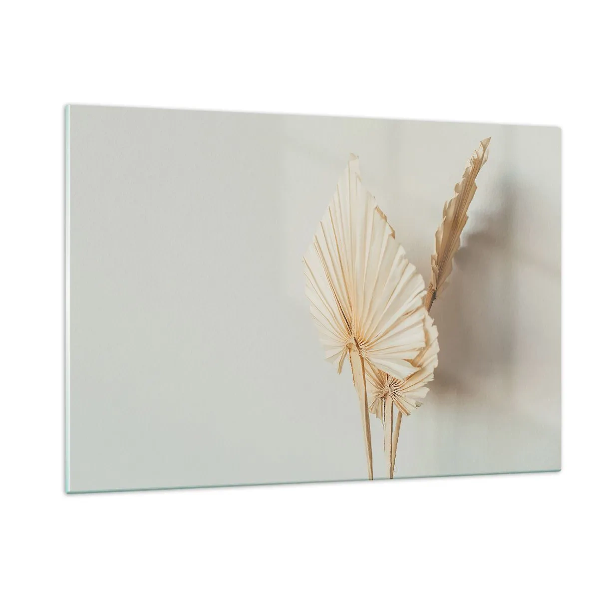 Impression sur verre - Image sur verre - Feuilles de palmier séchées dans des tons beiges sur fond clair - 120x80cm - Quand tu dois t’apaiser - Décoration murale moderne pour le salon et la chambre ARTTOR