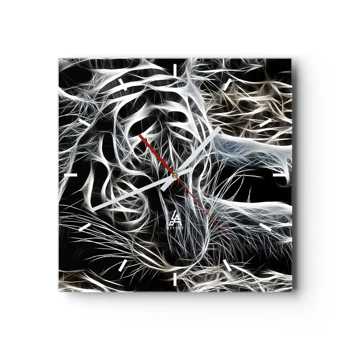 Horloge murale - Pendule murale - Un motif abstrait représentant la silhouette d'un chat sur fond noir. - 30x30cm - Une étude de la légèreté du chat - Décoration murale moderne pour le salon et la chambre ARTTOR