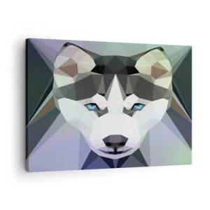 Impression sur toile - Image sur toile - Loup géométrique aux yeux bleus expressifs - 70x50cm - La mémoire des neiges du nord - Décoration murale moderne pour le salon et la chambre ARTTOR