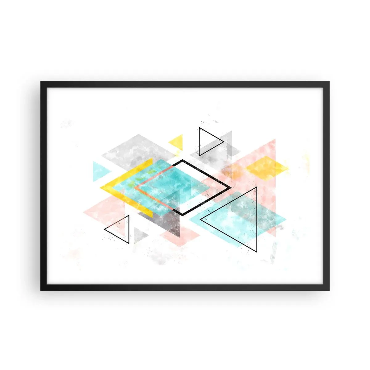 Affiche dans un cadre noir - Poster - Motifs géométriques colorés sur fond blanc - 70x50cm - Géométrie facile - Décoration murale moderne pour le salon et la chambre ARTTOR