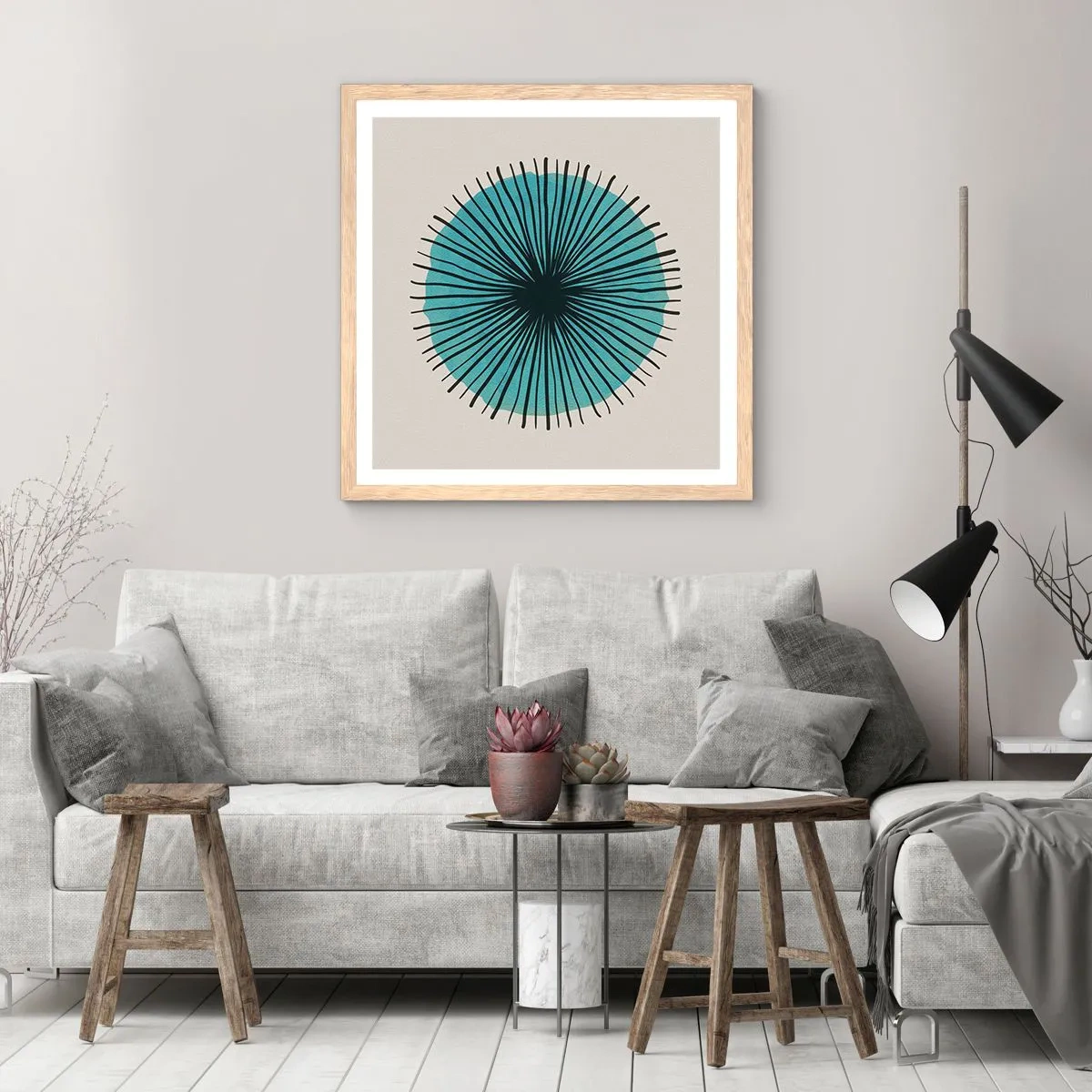 Affiche dans un chêne clair - Poster - Rayonnant dans l'azur - 30x30 cm