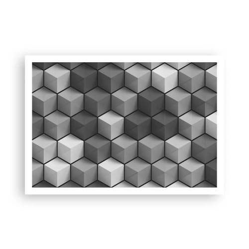 Affiche - Poster - Composition géométrique de cubes dans les tons de gris et de noir - 100x70cm - Puzzle cubiste - Décoration murale moderne pour le salon et la chambre ARTTOR