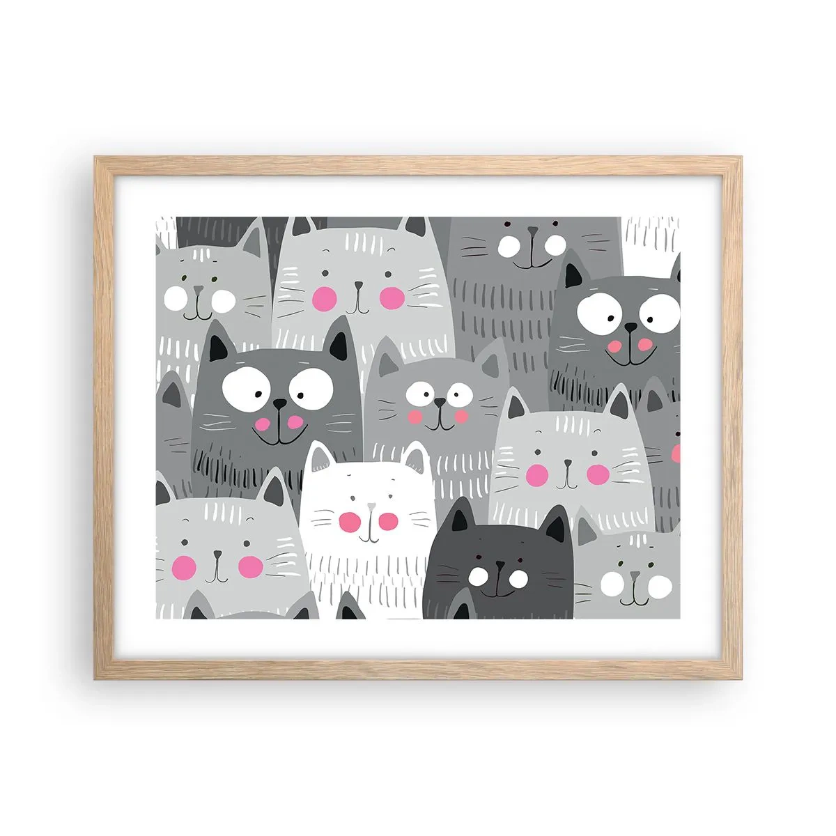 Affiche dans un chêne clair - Poster - Le monde des chats - 50x40 cm