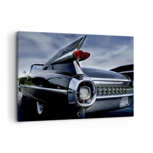 Impression sur toile - Image sur toile - Une voiture rétro classique avec du chrome brillant et des ailerons - 120x80cm - C'est exactement pourquoi c'est beau ! - Décoration murale moderne pour le salon et la chambre ARTTOR