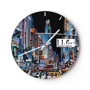 Horloge murale - Pendule murale - Paysage urbain coloré la nuit - 30x30cm - Grande nuit de bande dessinée - Décoration murale moderne pour le salon, la cuisine et la chambre ARTTOR