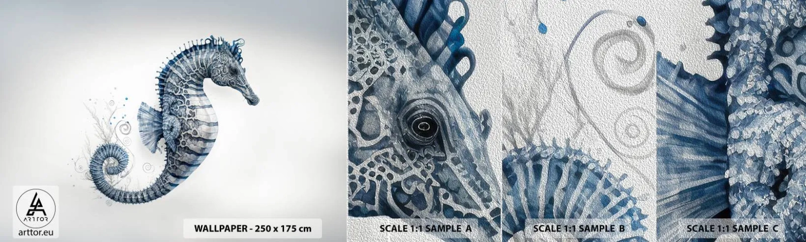 Échantillon de Papier Peint Premium Sand - Une subtile plaisanterie de la nature - hippocampe, Bord de mer, récif de corail - 100x30 cm