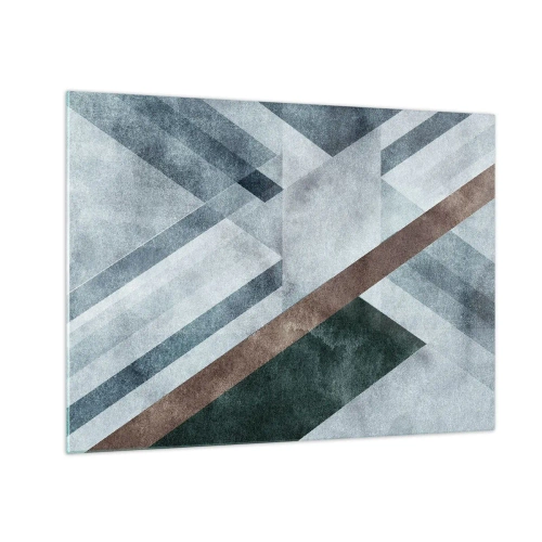 Impression sur verre - Image sur verre - Abstraction géométrique dans des tons froids avec un accent vert foncé - 70x50cm - Élégance sophistiquée de la géométrie - Décoration murale moderne pour le salon et la chambre ARTTOR
