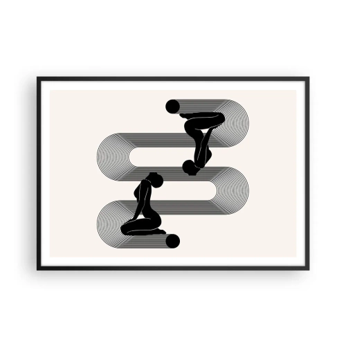 Affiche dans un cadre noir - Poster - Silhouettes noires avec des lignes géométriques sur fond clair - 100x70cm - Symétrie sensuelle - Décoration murale moderne pour le salon et la chambre ARTTOR