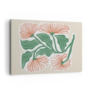 Impression sur toile - Image sur toile - Un dessin de fleurs dans un style minimaliste avec des feuilles vertes - 120x80cm - Folk et moderne - Décoration murale moderne pour le salon et la chambre ARTTOR