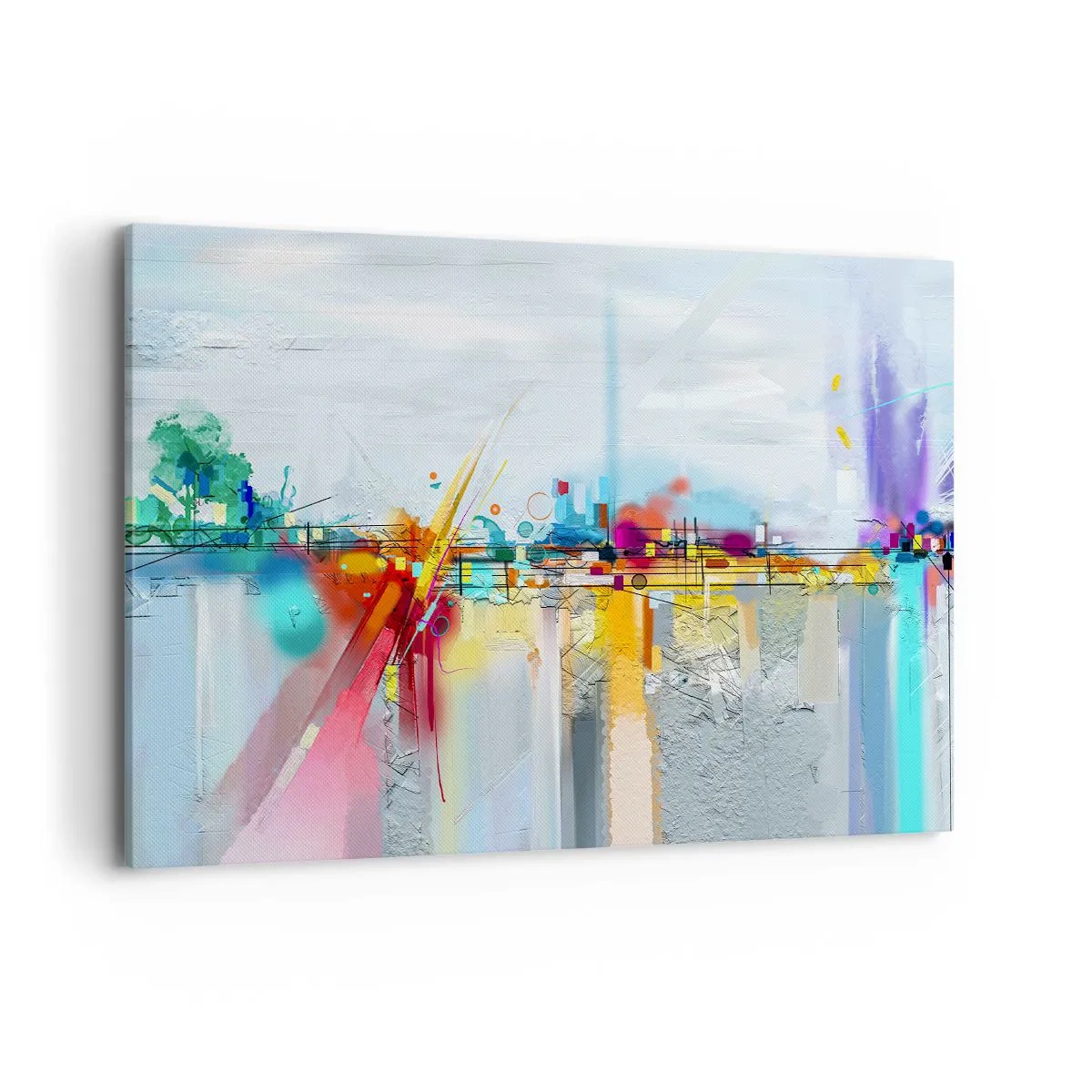 Impression sur toile - Image sur toile - Paysage abstrait aux accents colorés - 100x70cm - Pont de joie sur le fleuve de la vie - Décoration murale moderne pour le salon et la chambre ARTTOR