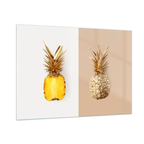 Impression sur verre - Image sur verre - Un ananas tranché et doré sur deux fonds contrastés - 100x70cm - Ananas pour nous - Décoration murale moderne pour le salon et la chambre ARTTOR